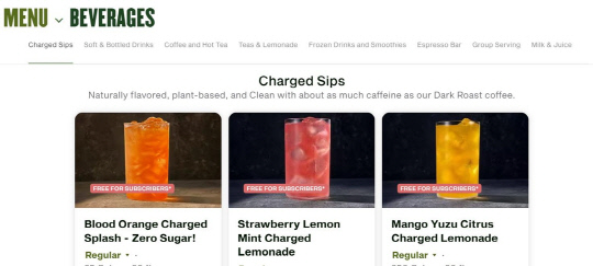 파네라 브레드 웹사이트의 레모네이드 메뉴 안내. 파네라 브레드 웹사이트 캡처.